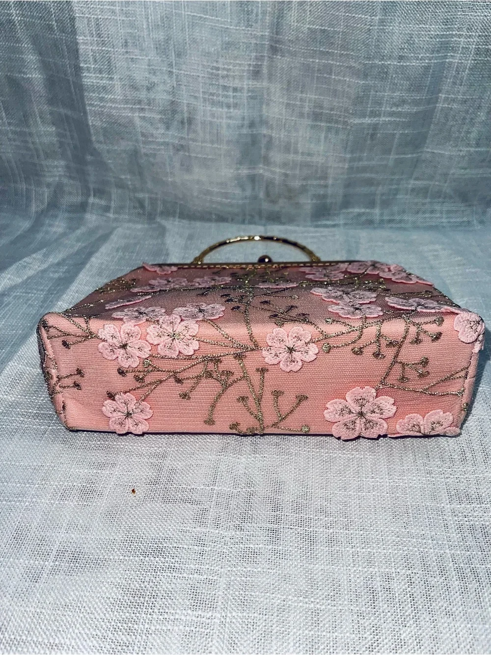 Elegant Pink Floral Embroidered Handbag